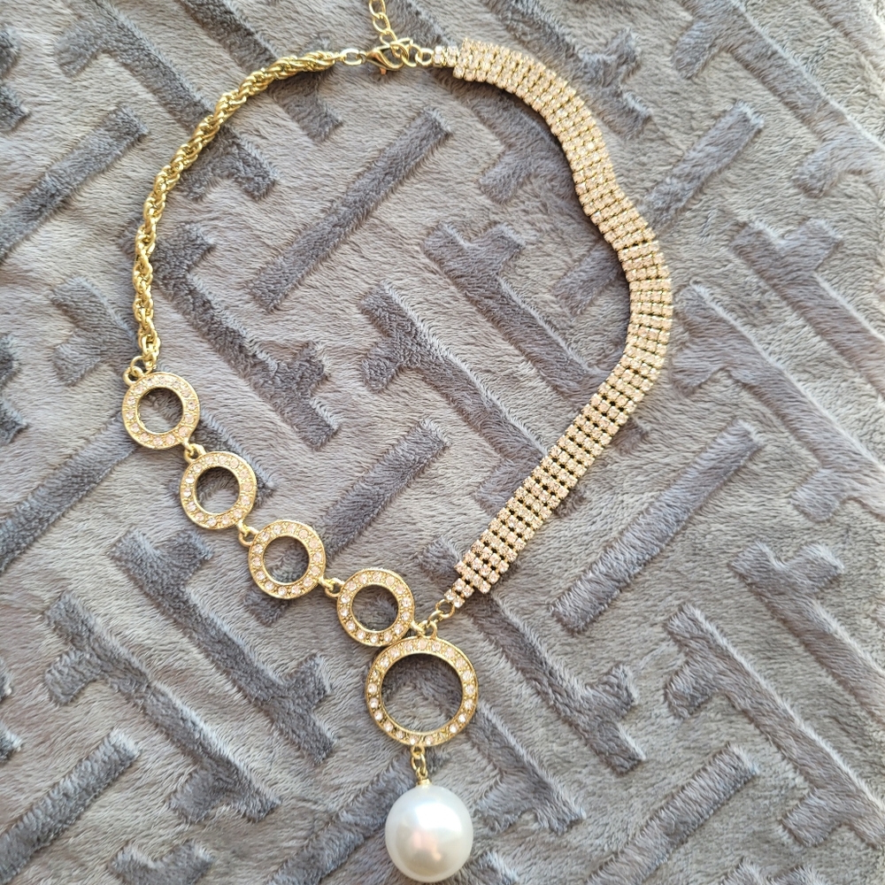 Women's Fashion Circle Imitation Pearl Rhinestone Necklace